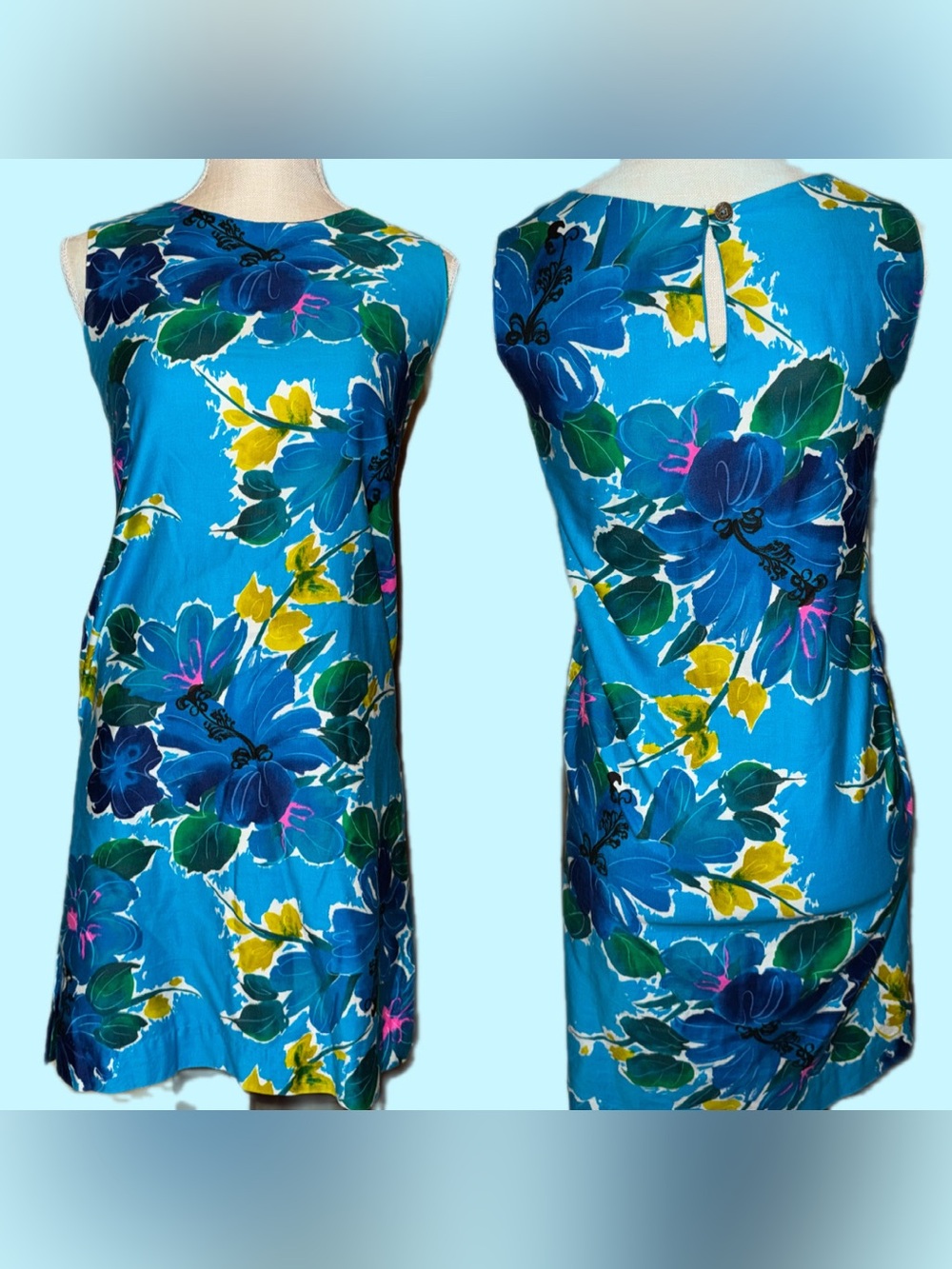 Vintage 1960s Hale Aloha Isoshima Hawaii Floral Shift Dress with a side pocket